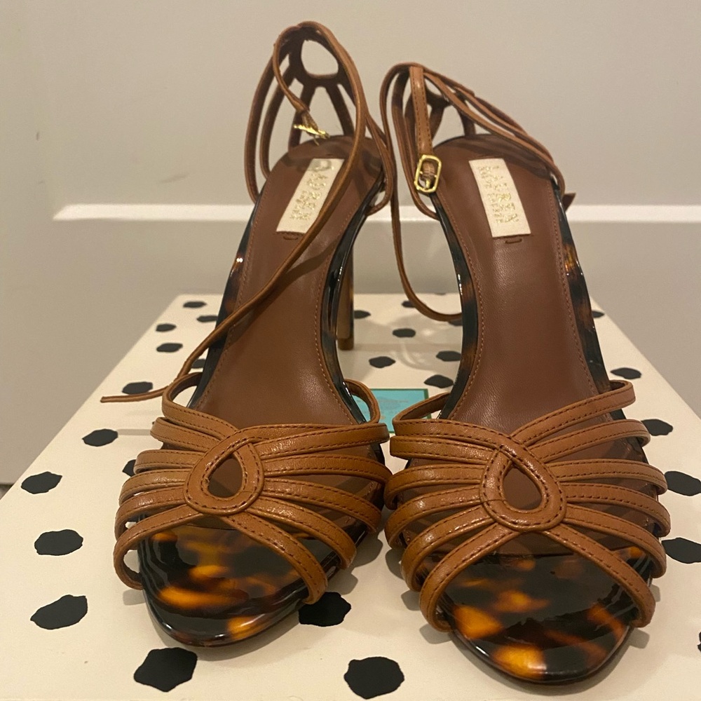 Ralph Lauren Brown Leather Heels with Strappy Design